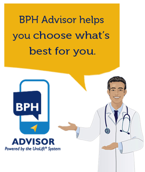 Doctor saying "BPH Advisor helps you choose what's best for you."