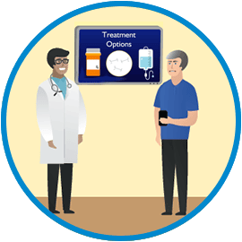 Illustration of a man talking to a doctor about treatment options Illustration of a man talking to a doctor about treatment options