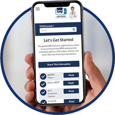 Image of BPH Advisor on smart phone Image of BPH Advisor on smart phone
