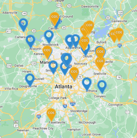 Map of Atlanta with physician locations marked Map of Atlanta with physician locations marked